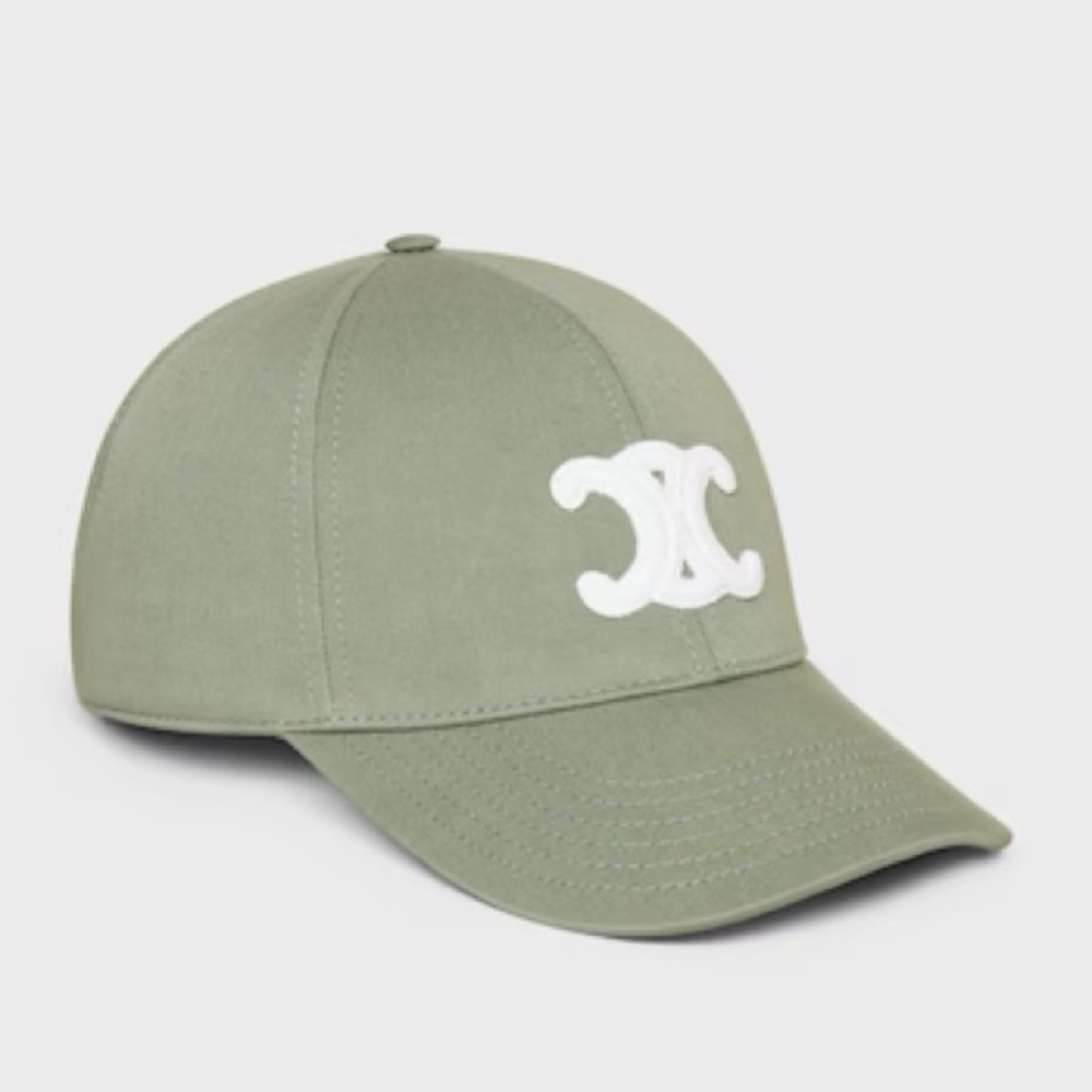 Celine logo triomphe baseball cap in cotton gabardine size small in sauge.
